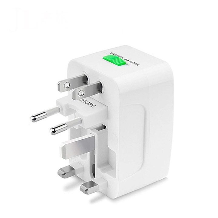 Adaptor de calatorie universal Rqiurpn, compatibilitate internationala, Compatibil cu EU/UK/SUA/JP/CH/AUS/TH, Alb