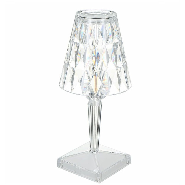 Veioza artistica din cristal, design diamant, 3 culori ajustabile, portabila, cu telecomanda