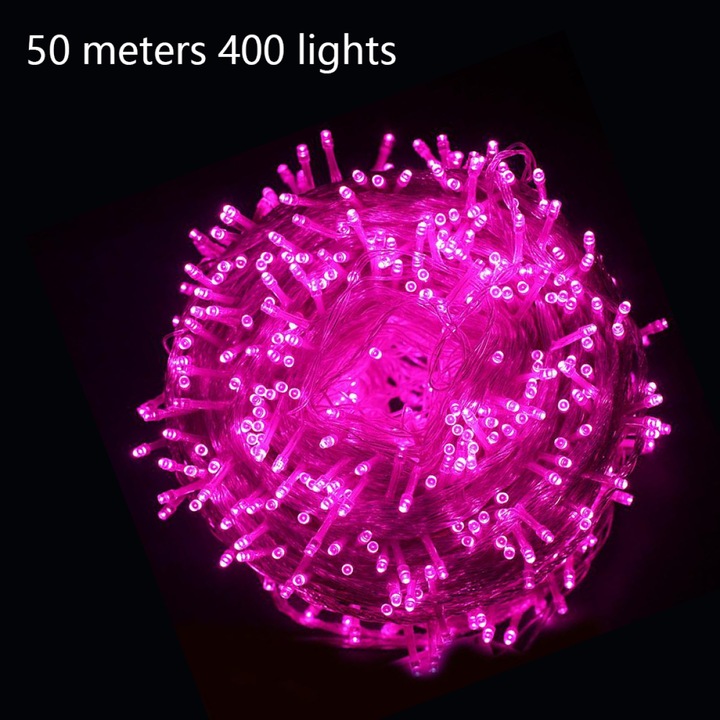 Set Benzi LED, decor festival, roz, 50m