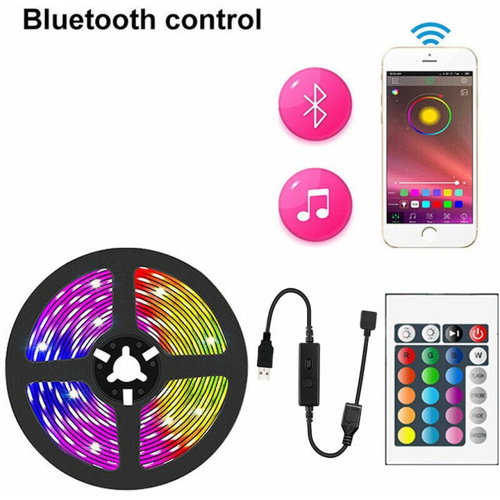 LED лента, 30 м, гъвкава, водоустойчива, Bluetooth, 24 бутона, многоцветна