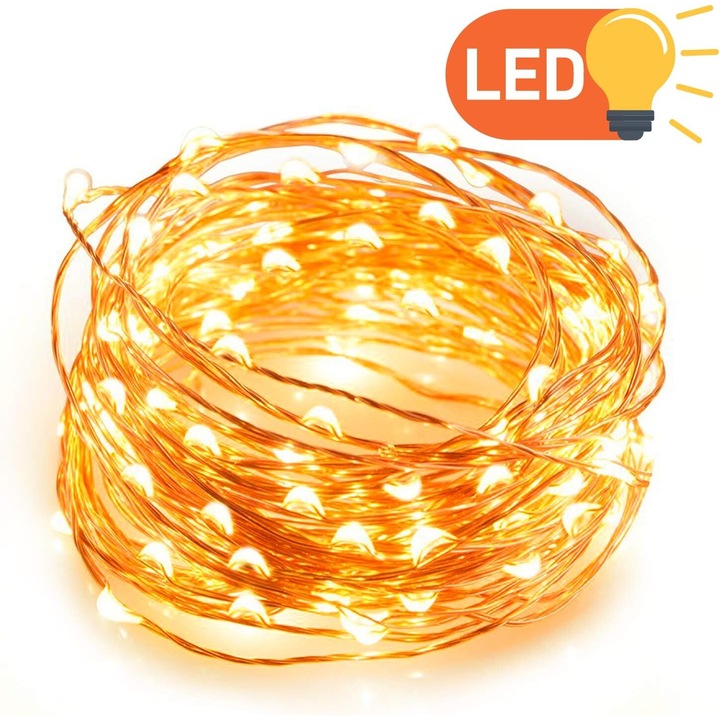 LED лента 10M 100 бр. водоустойчива IPX6, топло бяла, за вътрешна и външна употреба