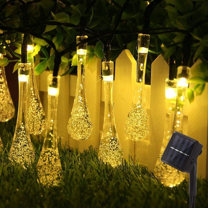 Соларни лампи, 30 LED, топло бяло, 6,5 м, декоративен комплект за градина, стена, прозорец, врата, таван