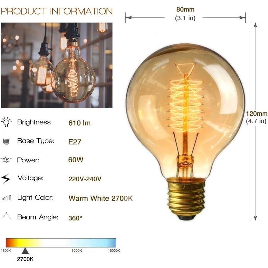 Bec Led Edison Becuri LED Edison CRI95, stil vintage, lumina galbena calda, dimabil ...