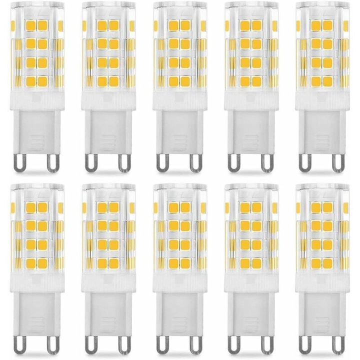 LED крушка G9 5W, Еквивалент 40W, Топло бяло 3000K, 220-240V, 360° ъгъл на разпръскване, Пакет от 10 броя,
