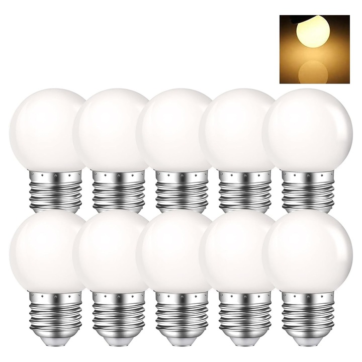 LED izzó, golfgolyó forma, E27, csavaros foglalat, 1 W, hideg fehér, 10 darabos készlet [A energiaosztály]