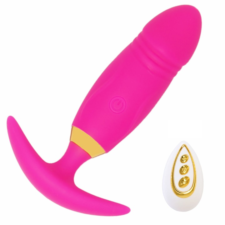 Anális dugó, vibrációs anális tágító, Bestoner, rózsaszín rózsa, 11,5 cm x 7,5 cm x 3 cm