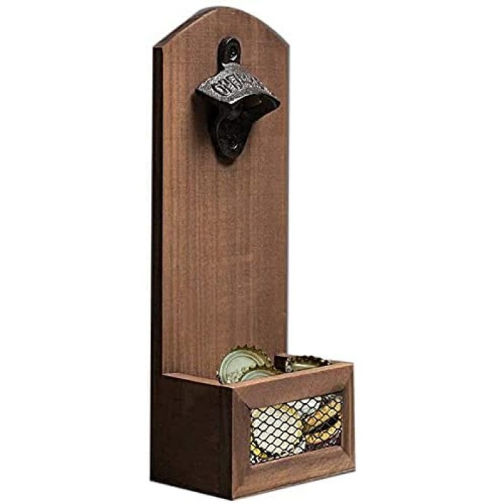 Отварачка за бутилки с лесен монтаж, функция за бързо отваряне, магнитна капачка, висококачествени материали, подходяща за вътрешна и външна употреба, монтирана на стена от винтидж дърво