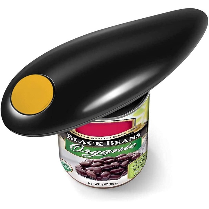 AMRINUGL elektromos konzervnyitó, hordozható kialakítás, egygombos működtetés, ízületi gyulladás esetén is használható, minden konzervmérethez