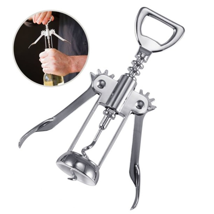 Tirbuson cu aripa clasic italian, zinc turnat sub presiune pentru deschizator de sticle multifunctional rezistent la coroziune