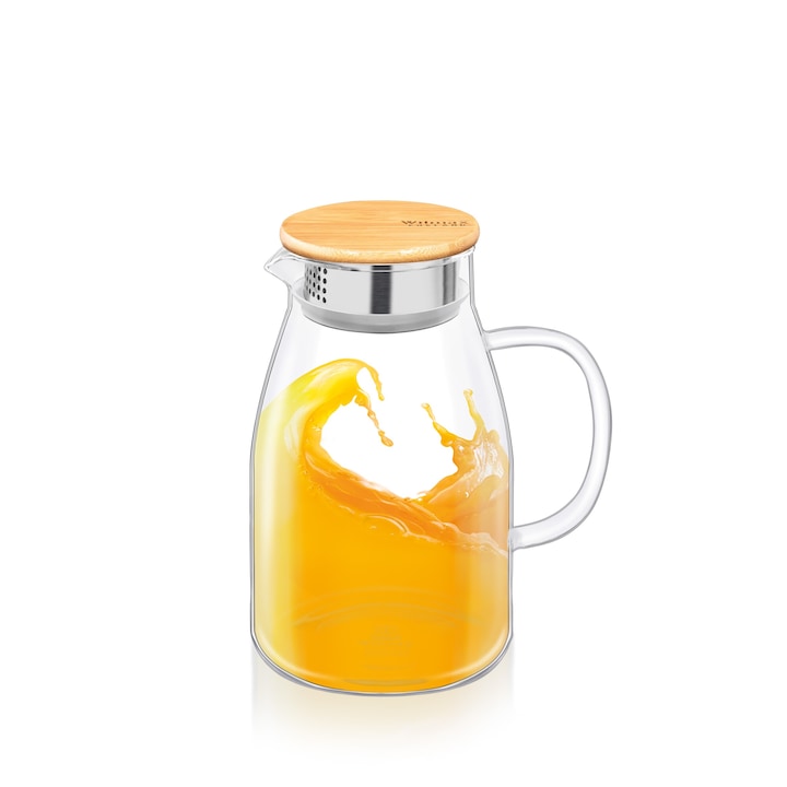 Kancsó fedéllel, Wilmax England, üveg/bambusz, 1500 ml, átlátszó