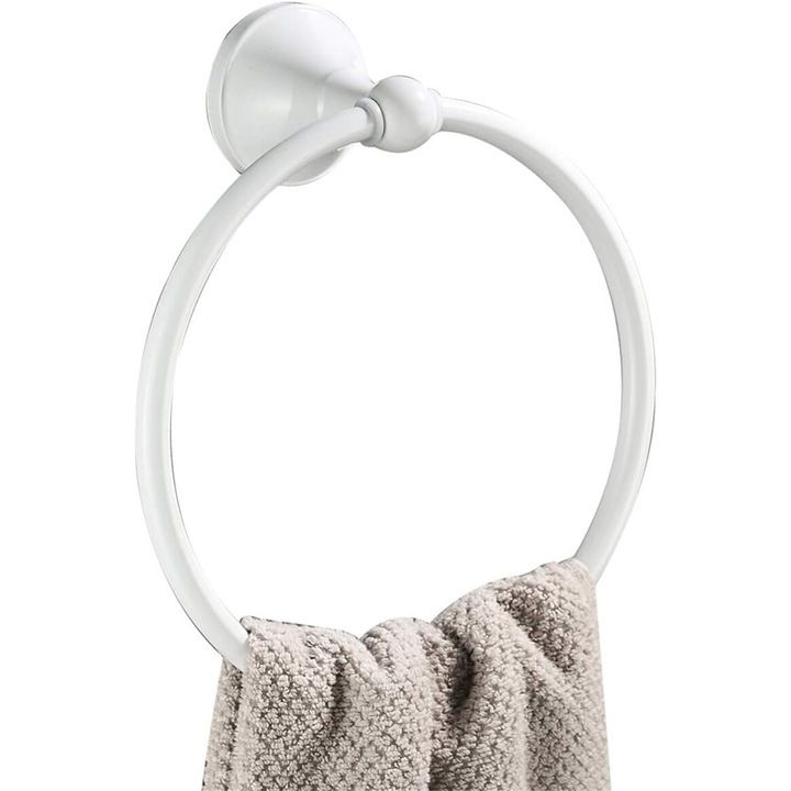 Törölközőtartó gyűrű, AMRINUGL, retró dizájn, fehér felület, sárgaréz, könnyen felszerelhető