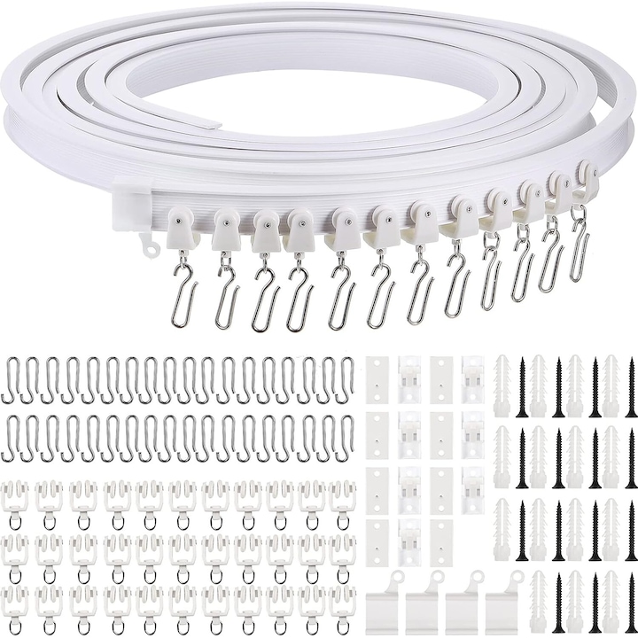 Íves mennyezeti sín készlet függönyökhöz és 114 kiegészítőhöz, Fém, 5 m, Fehér