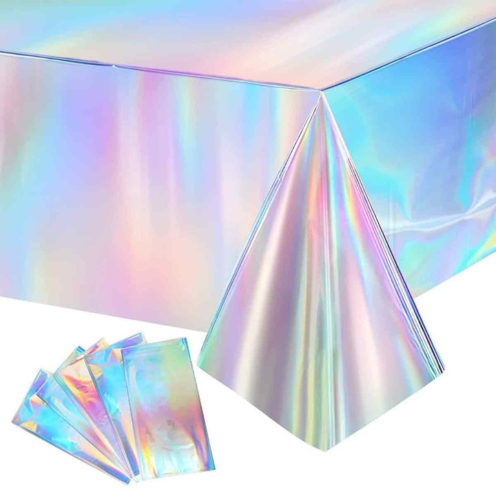 5 db Carmdering EMAGFP-BST4019259-A terítő szett, polietilén (PE), eldobható, holografikus irizáló, téglalap alakú, 137 x 274 cm (54" x 108")