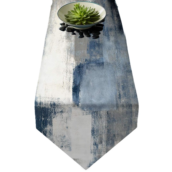 Asztalterítő, Enforose, farmház stílusú, vászon anyag, vízálló, 33x274cm, szürke-kék