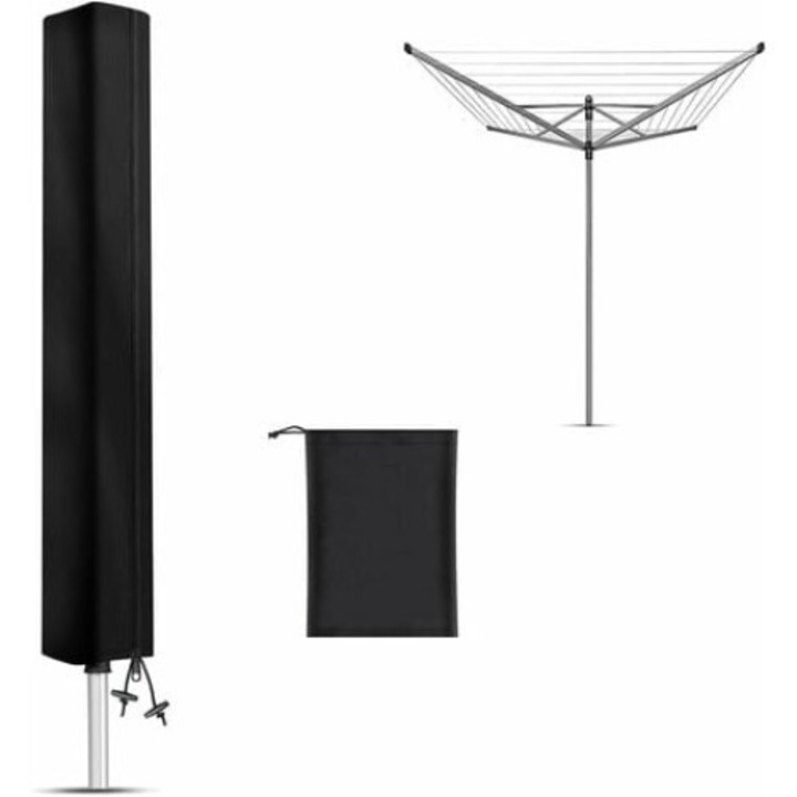 Husa de protectie pentru uscator de rufe rotativ, impermeabila, panza Oxford 120D, negru, 168 x 30 x 30 cm