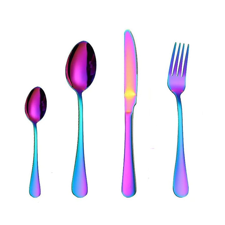 Un set de tacamuri Rainbow, set de tacamuri din otel inoxidabil cu margini perlate, inclusiv furculite, linguri si cutite, tacamuri moderne pentru bucatarie si sufragerie