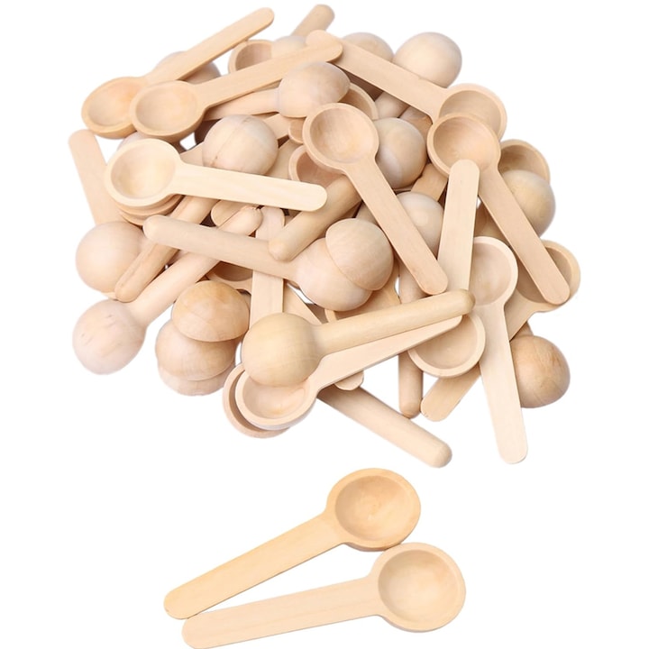 Set de 50 de lingurite pentru condimente, lemn, bej, 68x25mm