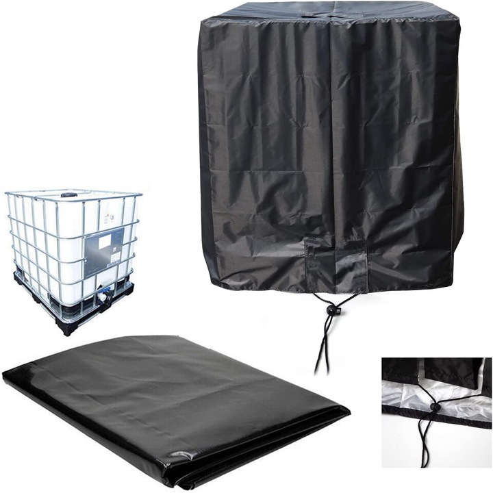 Husa IBC pentru bazin de apa de 1000L, AMRINUGL, impermeabila, anti-UV, neagra, cu velcro