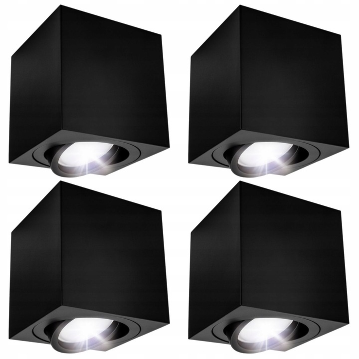 Set de 4 spoturi LED, Ledhoff, B7235, montaj pe suprafata, GU10, AC230V, IP20, Aluminiu, 85x80 mm, Negru