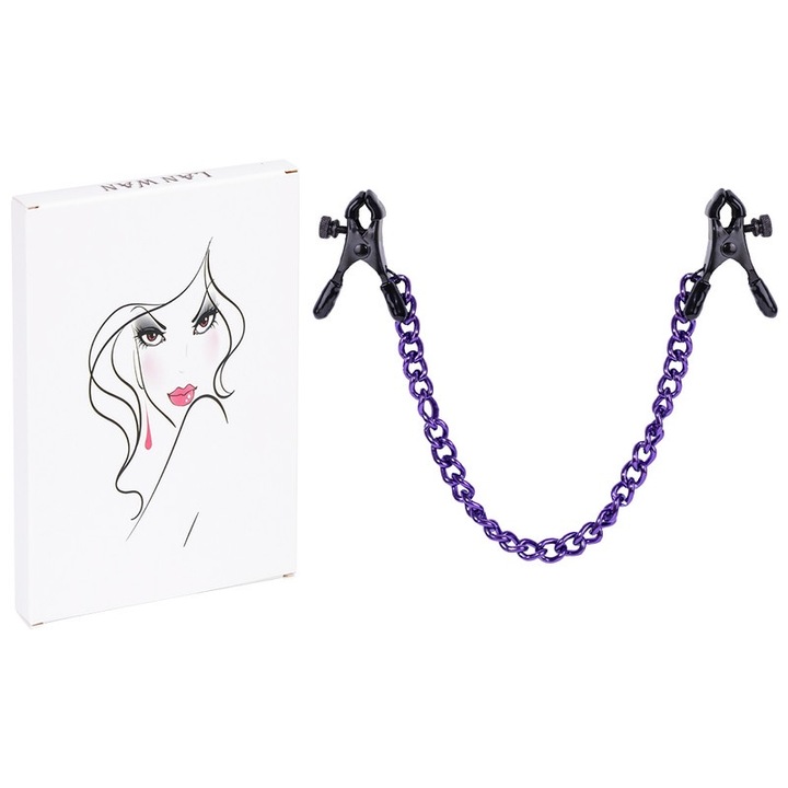 BDSM щипки за зърна, С верижка, Лилав
