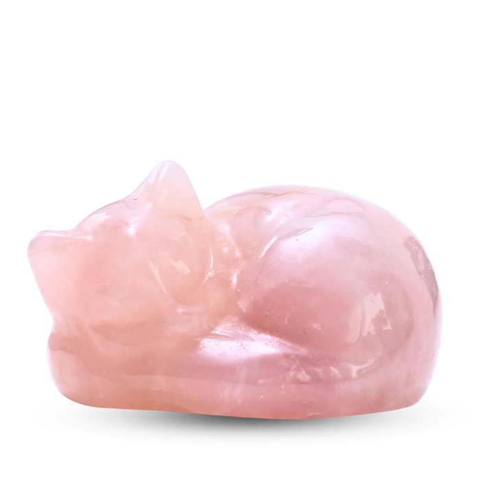 CraftyMystic, Alvó macska figura 4 cm-es Rózsakvarcból - Szerelem és Béke
