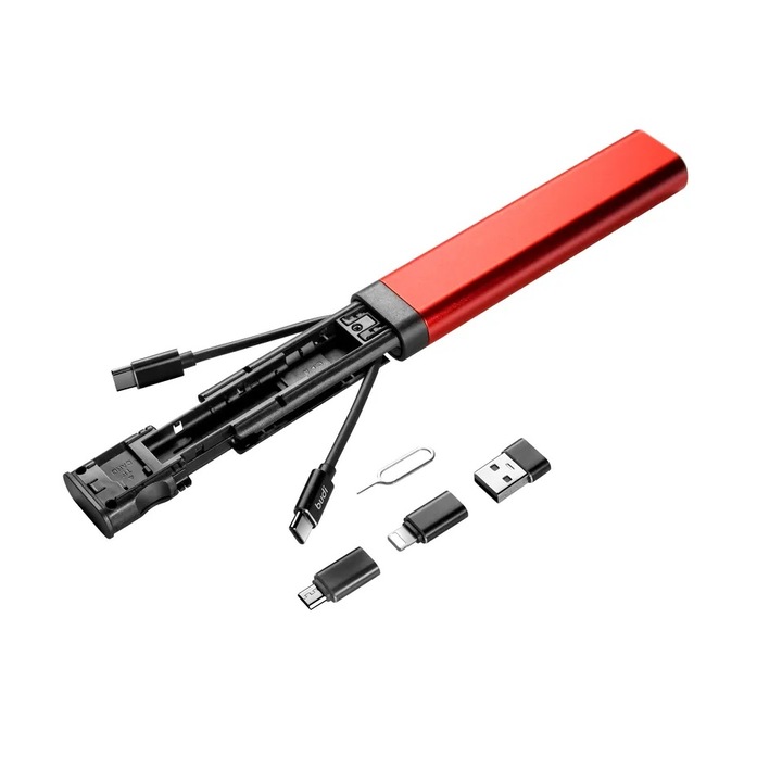 TrendiShop® 9 в 1 мултифункционален четец на карти с памет, Адаптер за лаптоп, Android и IOS, TF/SD слот, Слот за SIM карта, USB 3.0 порт, Универсална съвместимост, Мултифункционален кабел за четене, Червен