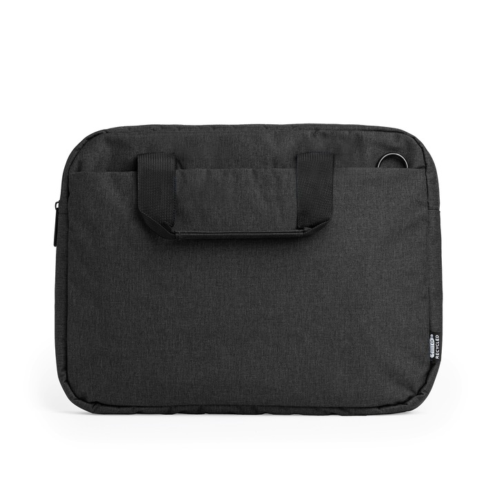 Geanta captusita pentru laptop, realizata din poliester reciclat 600D, negru, cu doua compartiente cu fermoar impermeabil