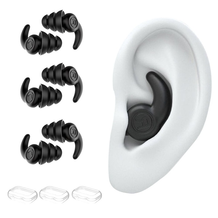 Set 6 dopuri de urechi Ronyes, lavabile, anulare zgomot, Negru