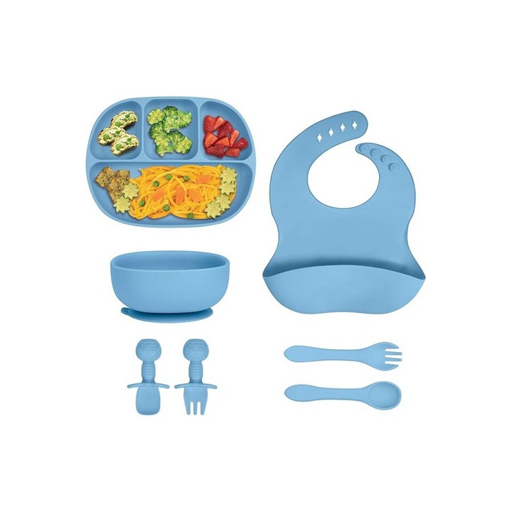 Elválasztó szett babáknak, 7 db BPA mentes szilikon, kék, Aolso