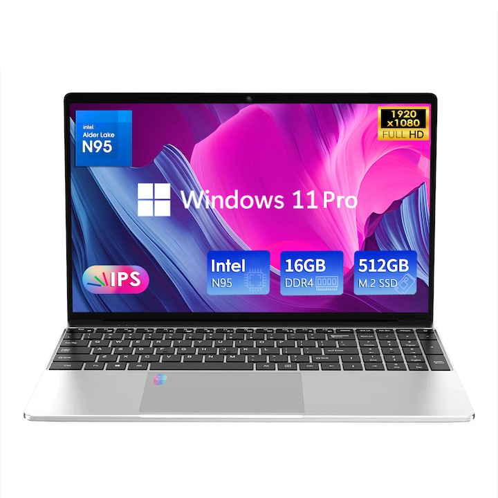 Лаптоп GXMO, Процесор Intel N95, 16 GB RAM, SSD 512 GB, 15,6 инча FHD, Черен