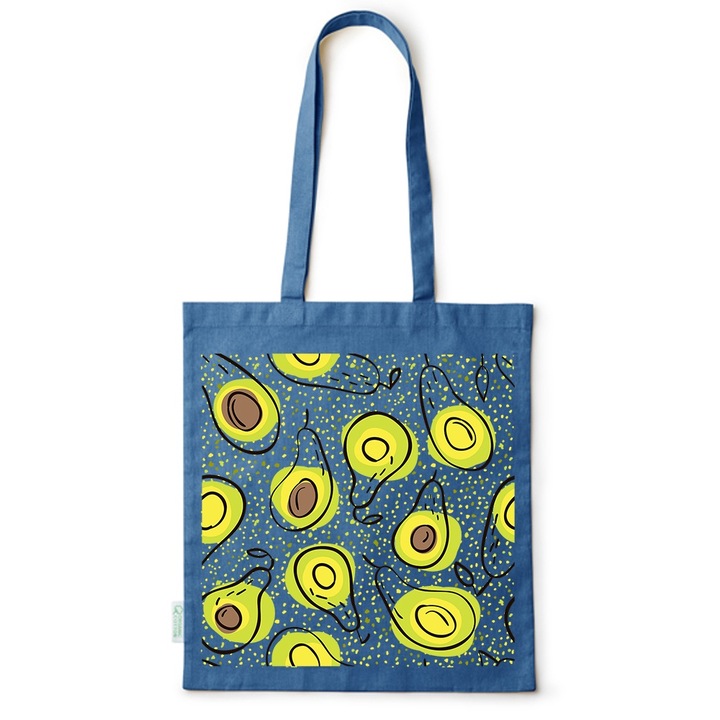 Go For It Shopper fazonú pamut táska mintával, Avocado, 38×42cm, Kék, AB-BDY85