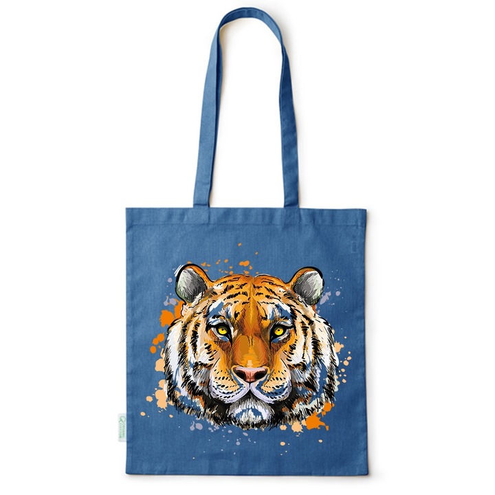 Go For It Shopper fazonú pamut táska mintával, Tiger, 38×42cm, Kék, AB-BDY201