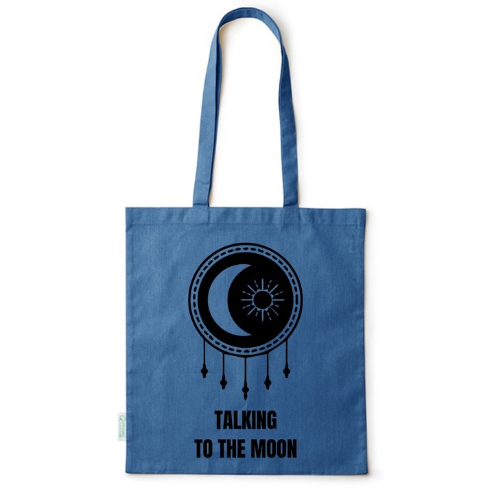 Go For It Shopper fazonú pamut táska mintával, Talking to the Moon, 38×42cm, Kék, AB-BDY192