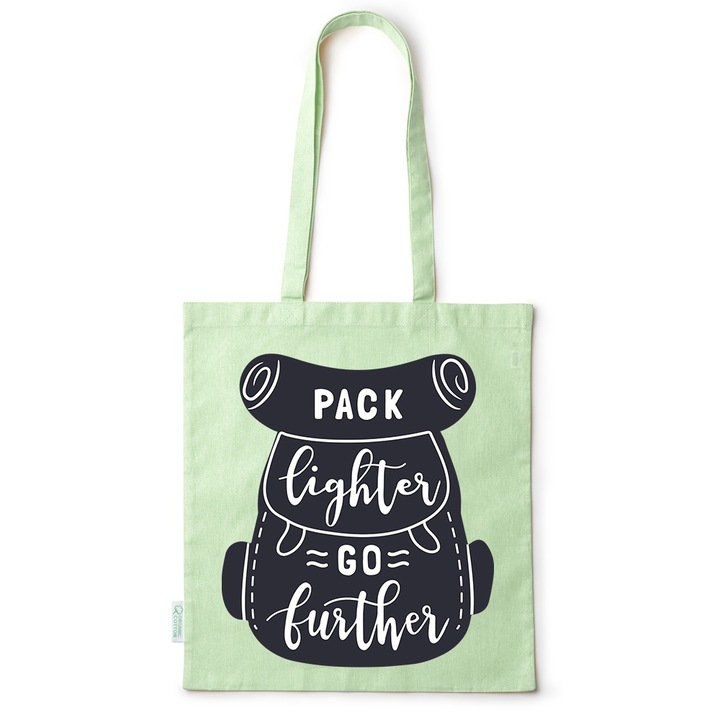 Go For It Shopper fazonú pamut táska mintával, Pack Lighter, 38×42cm, Zöld, GR-BDY107