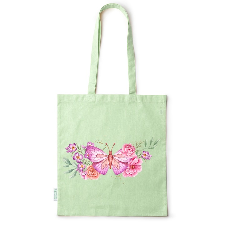 Go For It Shopper fazonú pamut táska mintával, Sloth, 38×42cm, Zöld, GR-BDY139