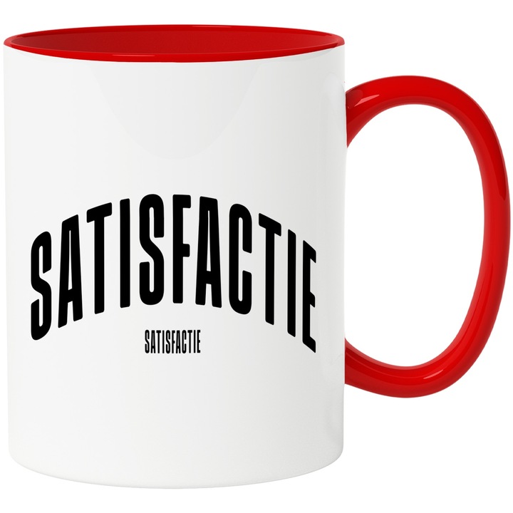 Cana Cuvantul Satisfactie, Motivational, Self Help, Intelegere de Sine, Apreciere, Speranta, 330ml, Ceramic cu Maner Rosu