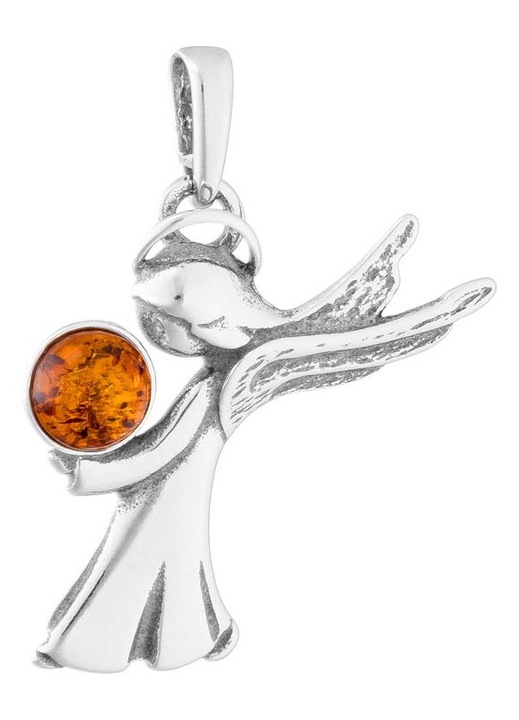 Pandantiv dama Siju, argint oxidat / chihlimbar, maro/argintiu