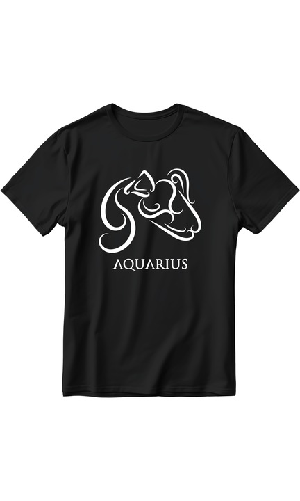 Férfi póló Zodiac mintával, Virgo, Cotton, Black, Fekete