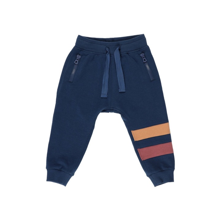 Sportnadrág PANCO - Moments, Navy Blue, sárga és piros csíkokkal, fiúknak, Tengerkék