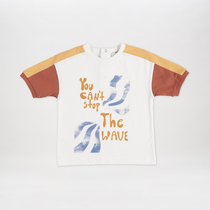 Mintás és színes ujjú póló PANCO - Wave Crew, Ecru, fiúknak, Ekrü