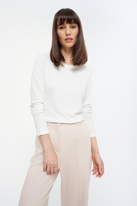 GreenPoint, Bluza cu decolteu la baza gatului si model uni, Alb