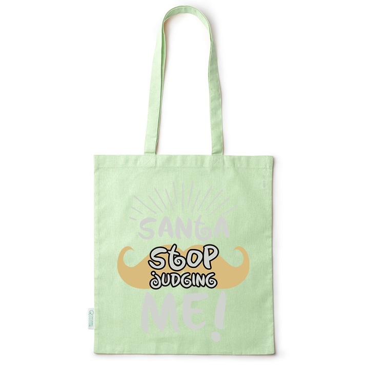 Go For It Shopper fazonú pamut táska mintával, Dear Santa, 38×42cm, Zöld, GR-BDY274