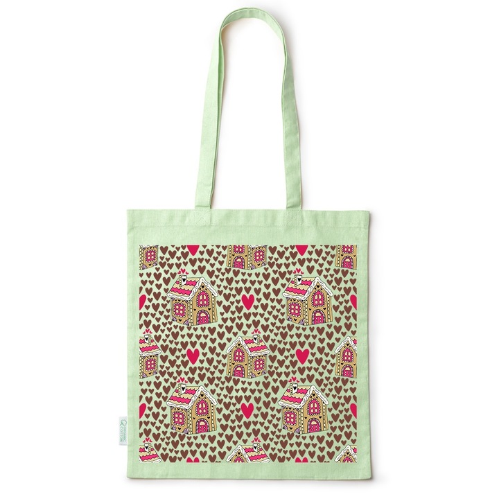 Go For It Shopper fazonú pamut táska mintával, Winter Pattern, 38×42cm, Zöld, GR-BDY289