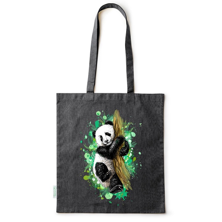 Go For It Shopper fazonú pamut táska mintával, Panda, 38×42cm, Fekete, B-BDY94