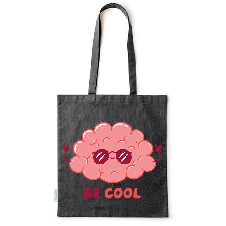 Intelli® Sacosa от екологично чист памук Sacosa за пазаруване с дълги дръжки, Be Cool, 38×42см, Черен, B-BDY229