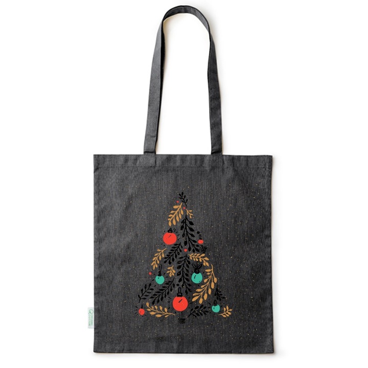 Eco-barat pamut taska Merry Christmas, Fekete, 38 x 42 cm