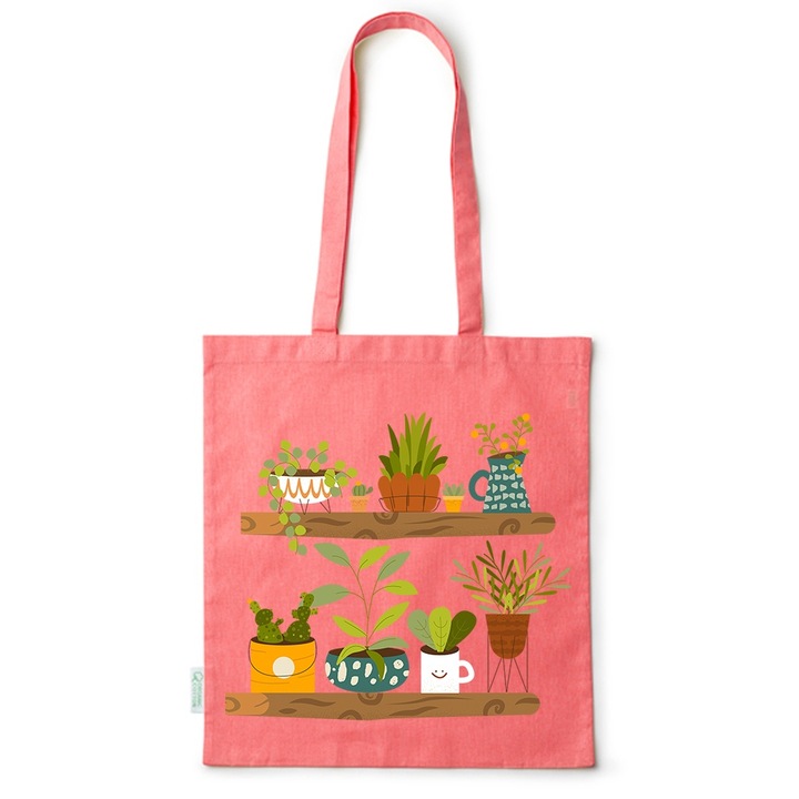 Intelli® Еко пазарска чанта от памук Sacosa с дълги дръжки, колекция Flowers, Botanical Shelf, 38x42см, червена, R-BDY45