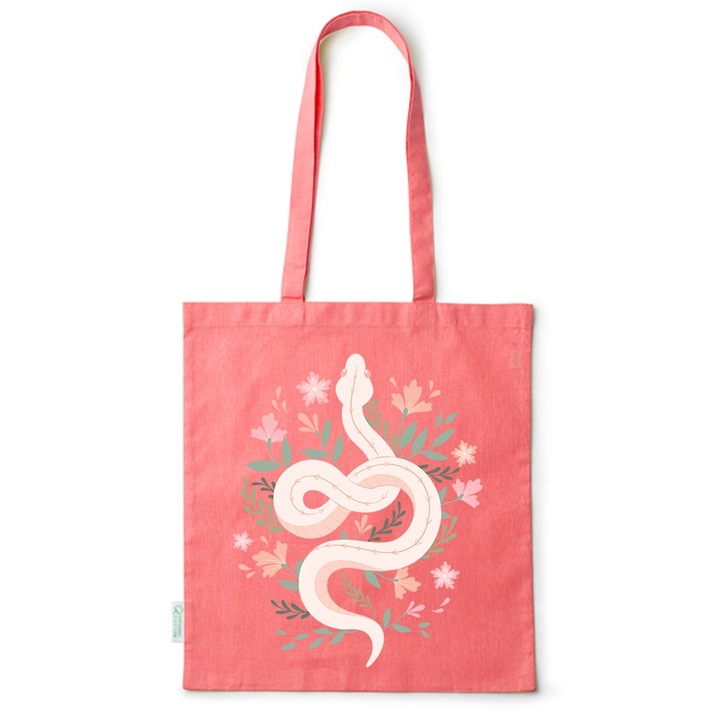 Go For It Shopper fazonú pamut táska mintával, Flowers Collection, Snake Floral, 38x42cm, Piros, R-BDY50