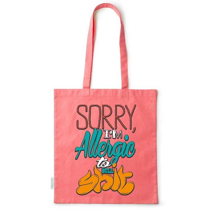 Intelli® Környezetbarát pamut bevásárlótáska hosszú füllel, Allergic to Bullshit, 38×42cm, Piros, R-BDY235