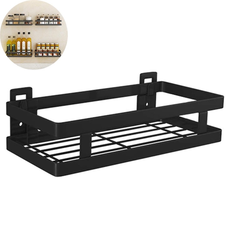 Suport de perete pentru baie, negru, 25x11x5.8cm